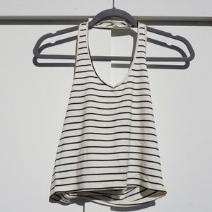 Garage Cropped Halter Top White w Black stripes Size Sm